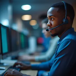A Man working at Thousand Oaks Cyber IT Specialists Help Desk.